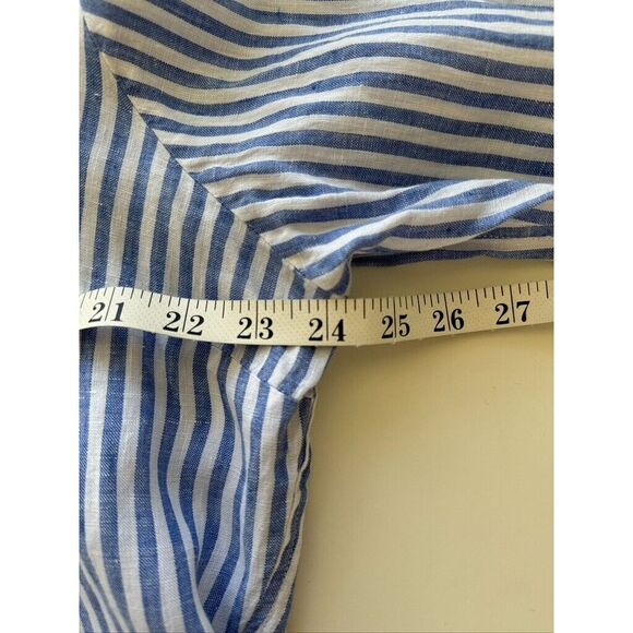 L.L. Bean Womens Size XL 100% Linen Blue Stripe Shirt Tunic Round Collar Preppy - Picture 7 of 8